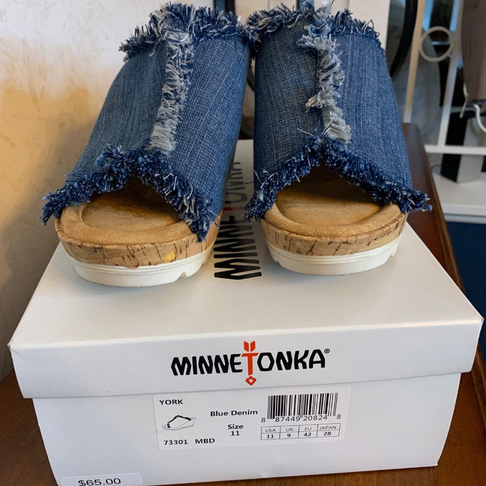 Minne Tonka Blue Denim Wedge Sandal, Size 11 - Picture 7 of 9